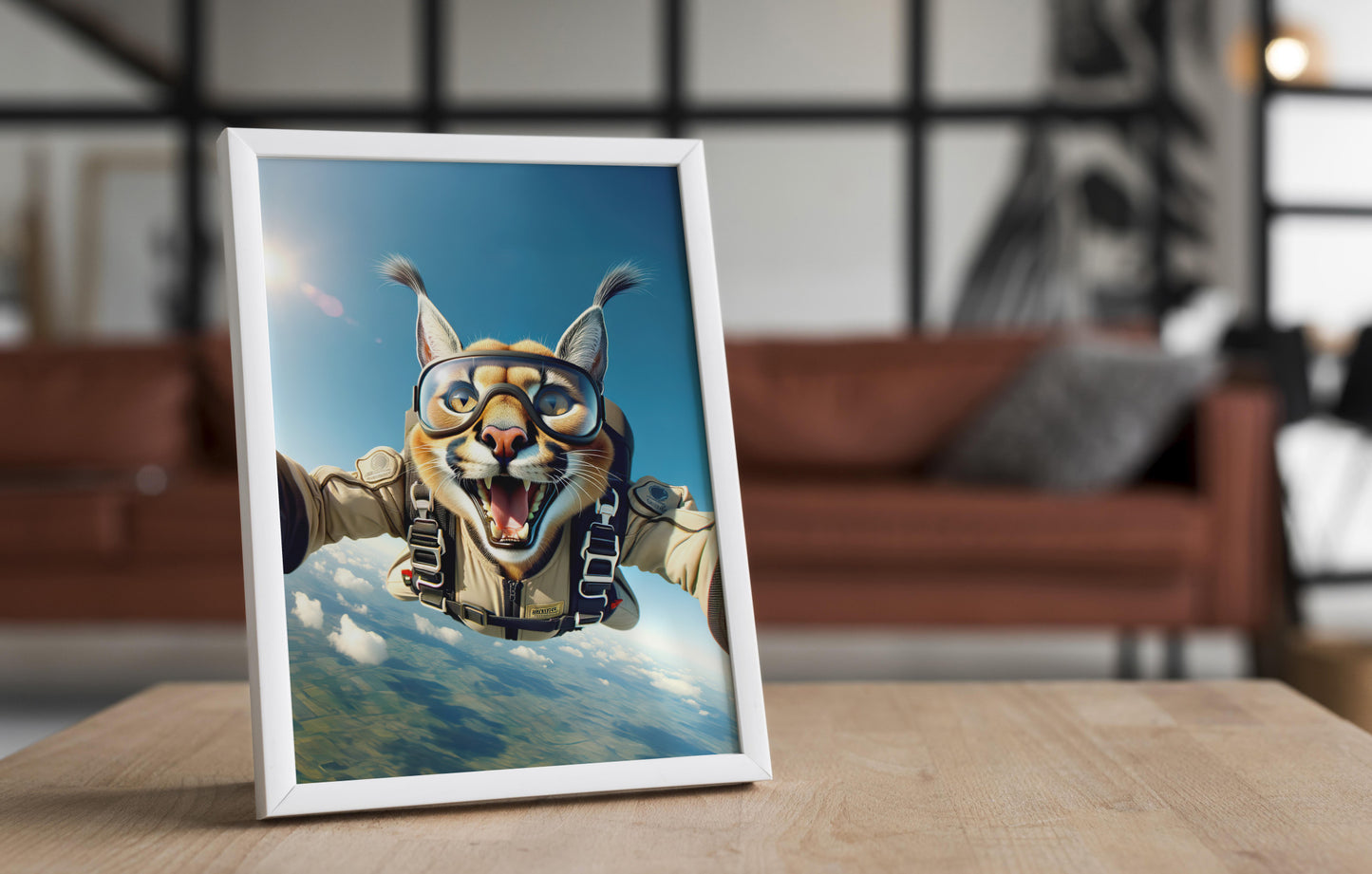 Skydiving Caracal Poster - Epic Animal Wall Art | Extreme Sport Decor | Unique Gift for Animal Lovers