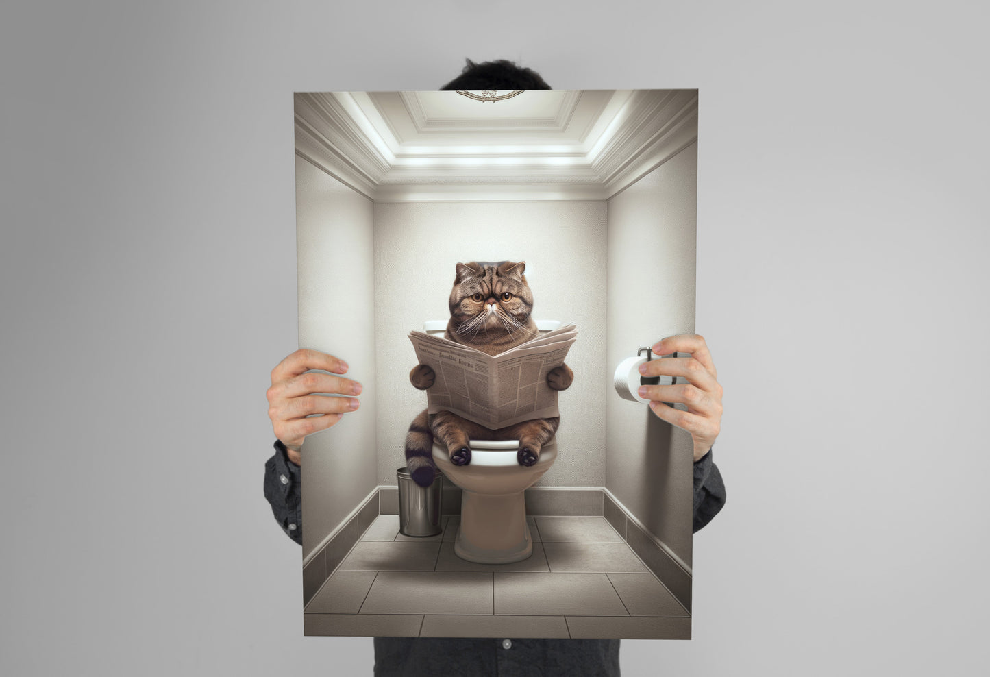 Brown Tabby Exotic Shorthair Cat Toilet Poster - Bathroom Decor, Wall Art, Cat Lover Gift