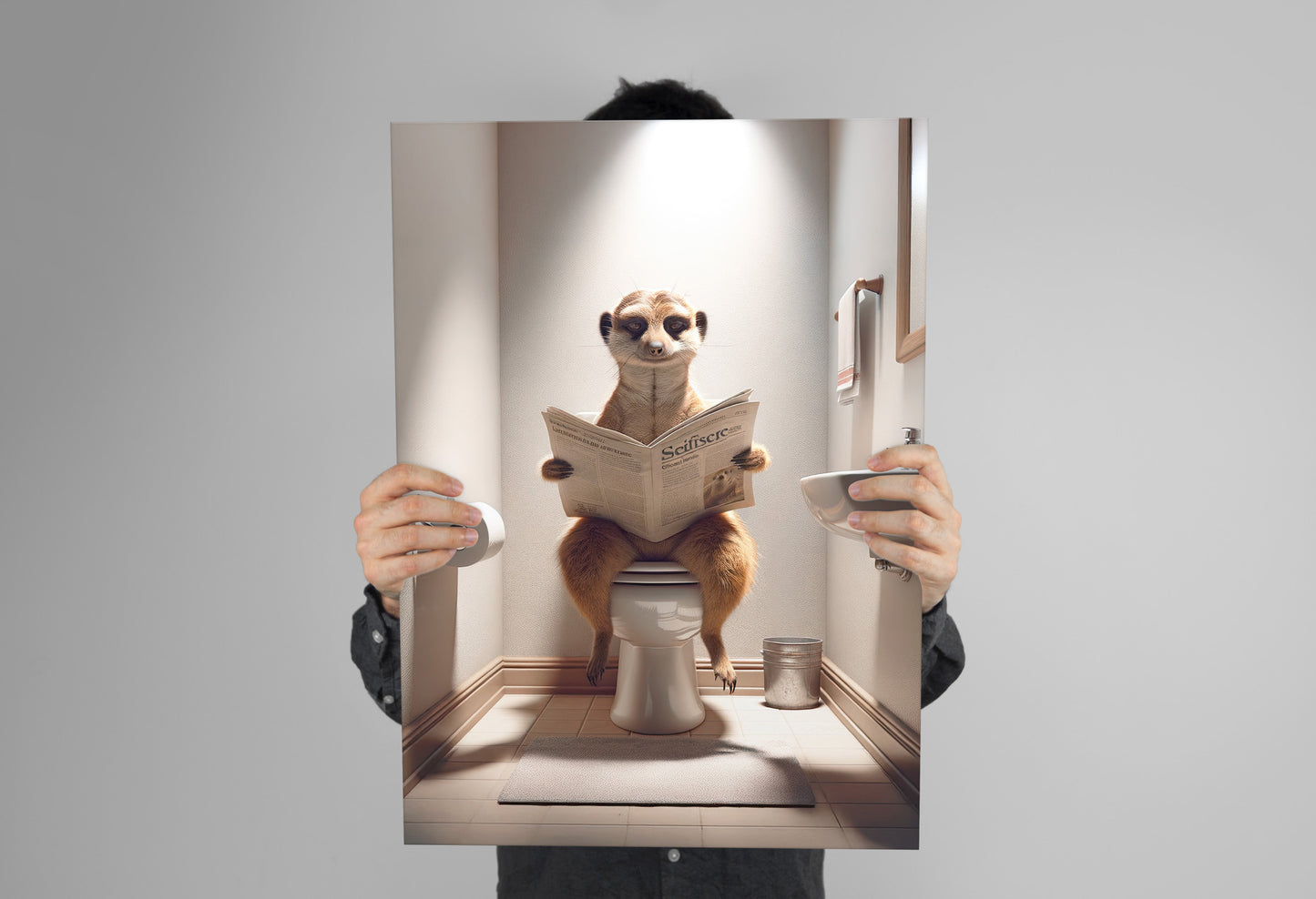 Humorous Meerkat Toilet Poster - Funny Bathroom Decor & Wall Art - Unique Gag Gift for WC