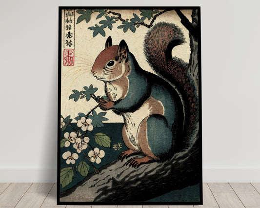 Japanese Ukiyo-e Squirrel Poster Wall Art, Traditional Illustration, Japan-Inspired Home Decor Print