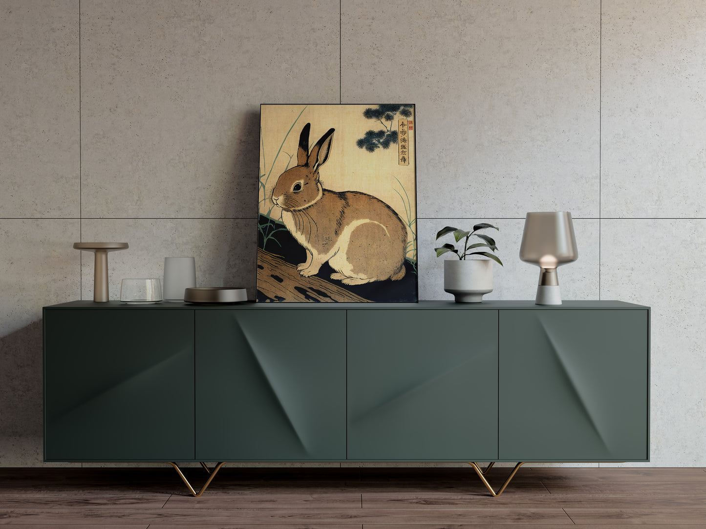 Japanese Ukiyo-e Rabbit Poster, Traditional Art Style Wall Decor, Japan Rabbit Illustration Print for Home
