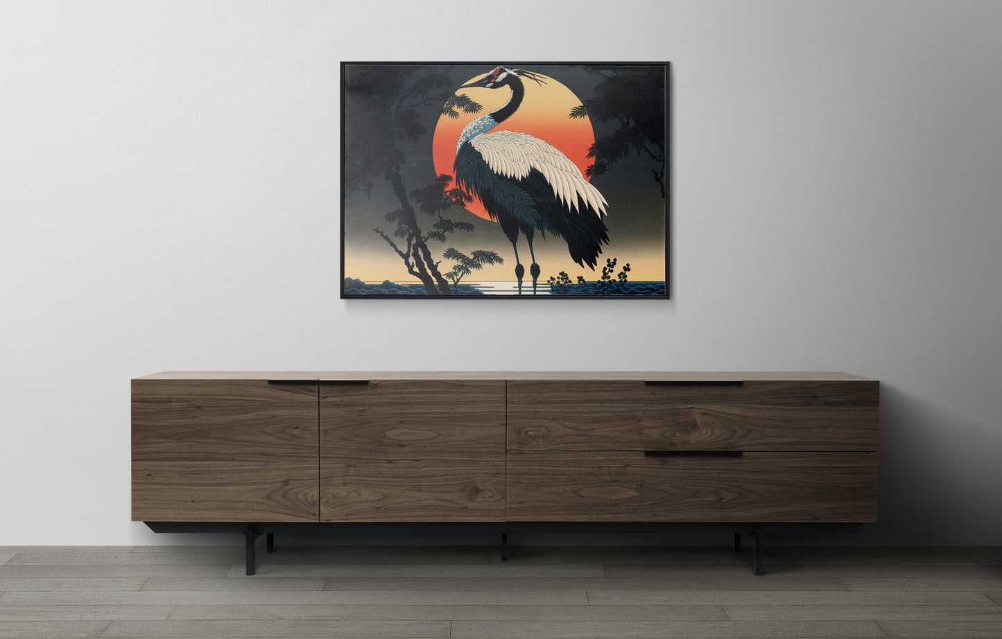 Japanese Crane Wall Poster - Traditional Japanese Art Style, Rural Landscape Home Decoration, Stunning Wall Art