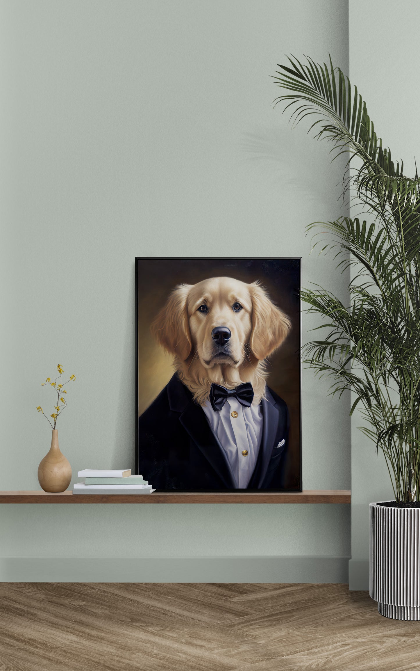 Golden Retriever in Tuxedo Poster - Animal Wall Art, Dog Portrait, Home Decor