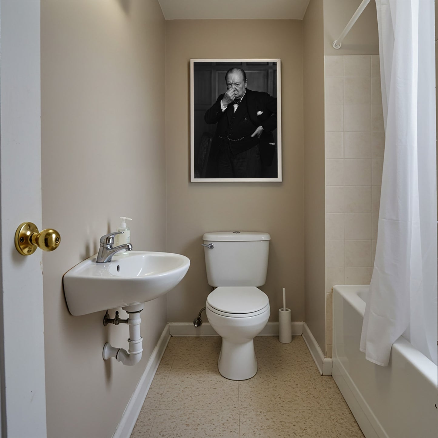 Poster insolite WC Winston Churchill, humour britannique, déco toilettes originale, idée cadeau crémaillère, affiche murale