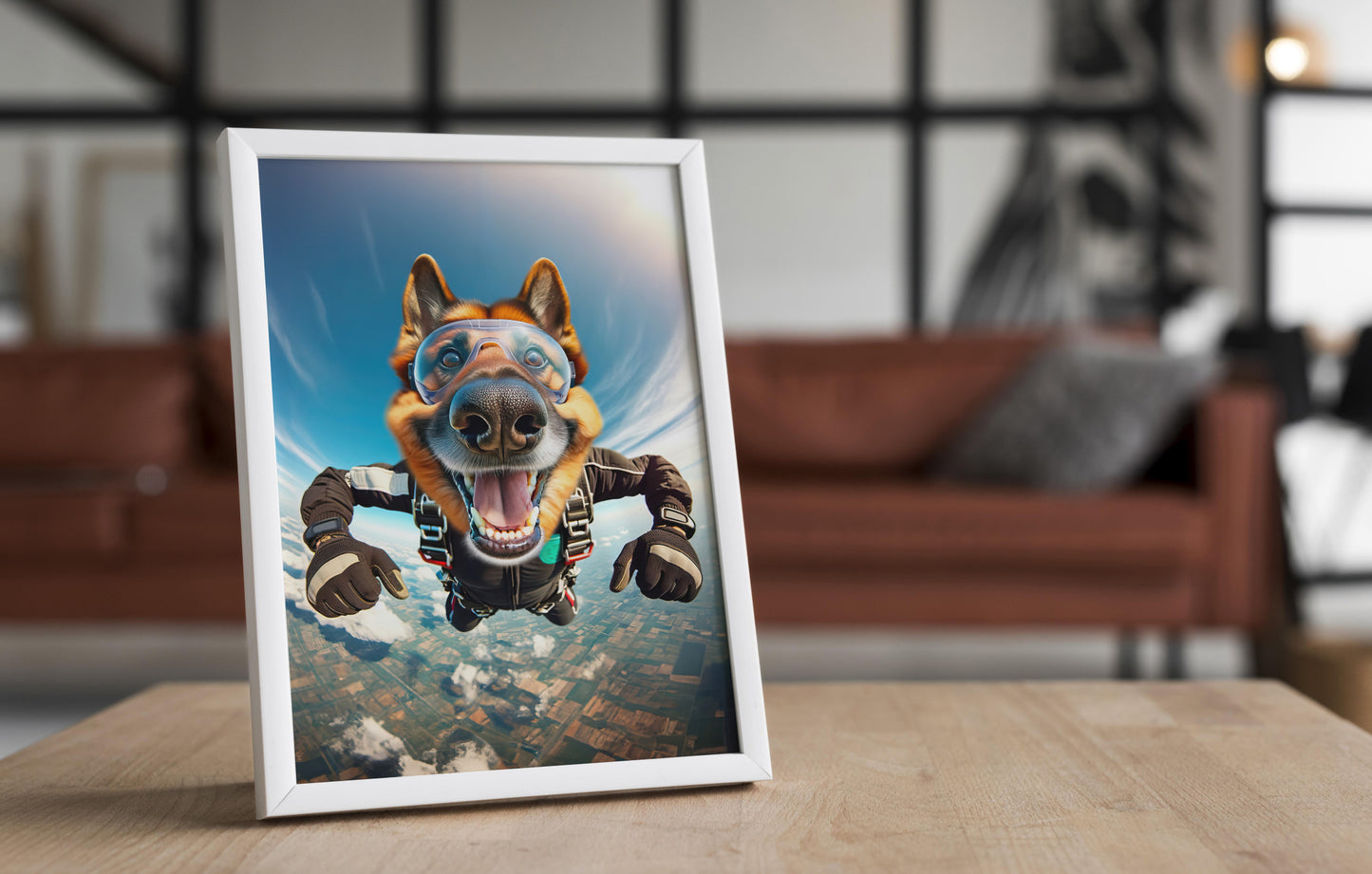 Skydiving German Shepherd Poster - Epic Animal Wall Art Print, Free Fall Dog Decor, Unique Extreme Sport Dog Lover Gift
