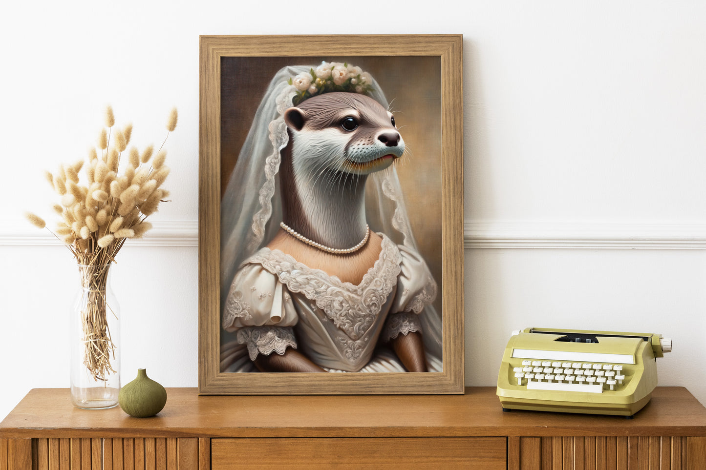 Otter Bride Poster - Funny Animal Wall Art Decor - Unique Wedding Gift - Otter in Wedding Dress Artwork