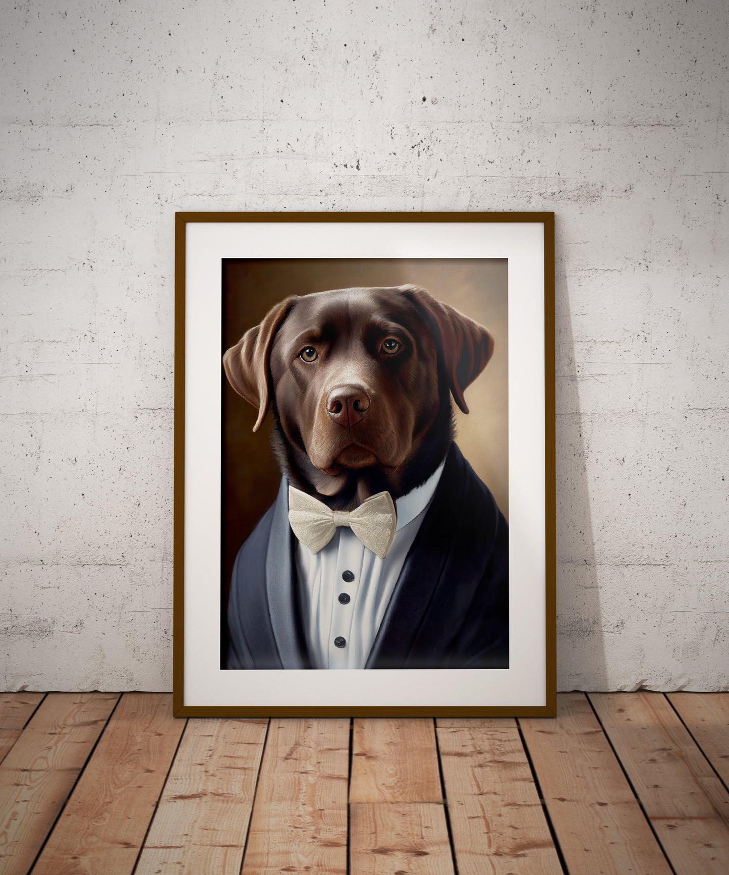 "Chocolate Labrador Tuxedo Poster: Elegant Animal Wall Art, Charming Pet Portrait Decoration for Home"