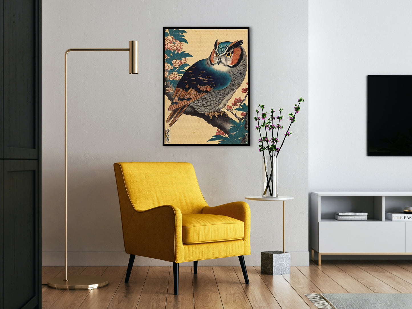 Affiche Poster Chouette Hibou - Illustration Art Japonais - Décoration Murale Nippone Unique
