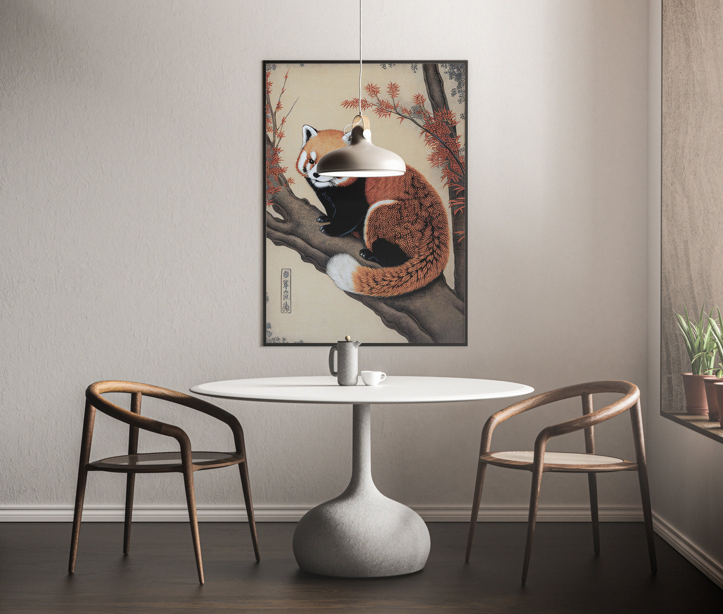 Japanese Red Panda Poster - Ukiyo-e Style Wall Art Illustration, Japan Print Decor, Red Panda Wall Decoration
