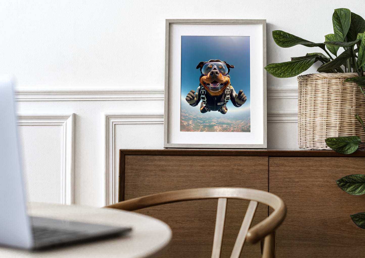 Epic Skydiving Rottweiler Poster - Free Fall Dog Wall Art - Unique Decor for Dog Lovers & Extreme Sport Enthusiasts