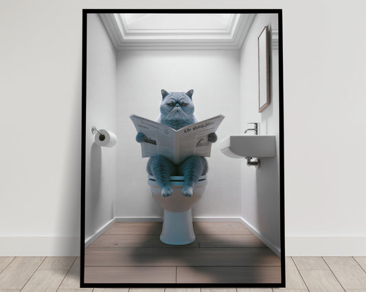 "Blue Exotic Shorthair Cat Bathroom Poster - Wall Art Decor for Cat Lovers | Unique Toilet Print Gift"