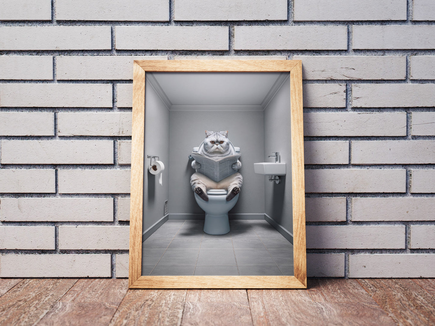 Silver Shaded Exotic Shorthair Cat Poster - Bathroom Decor Art Print - WC Wall Art - Cat Lover Gift