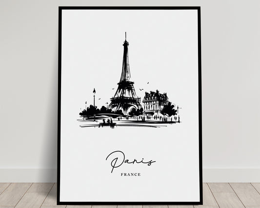 Affiche Paysage Parisien Noir et Blanc, Art Mural pour Salon et Chambre, Poster Décoratif Bureau, Idée Cadeau Chic