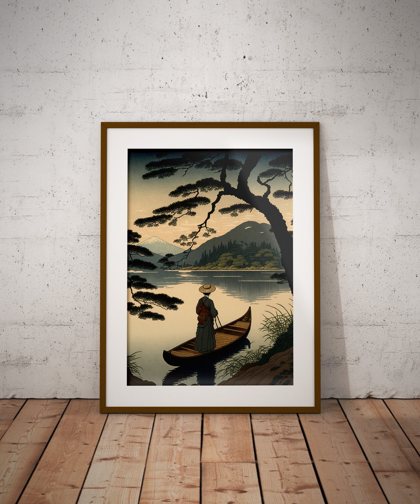 Japanese Lake Poster - Ukiyo-e Style Boat Ride Illustration, Traditional Japanese Art Print for Wall Decor