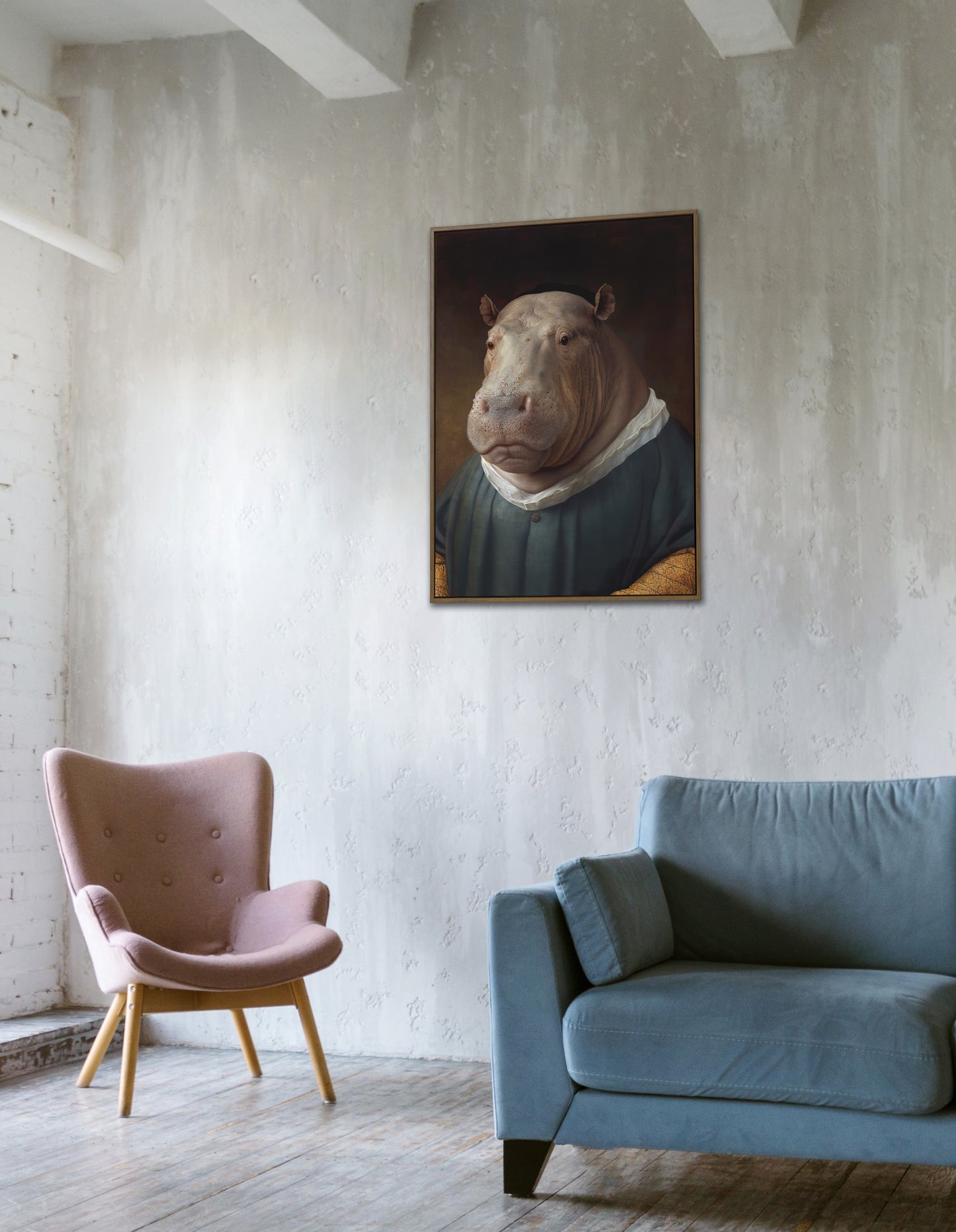 Baroque Style Hippopotamus Poster - Noble Animal Wall Art Décor | Frame-Ready Hippo Print