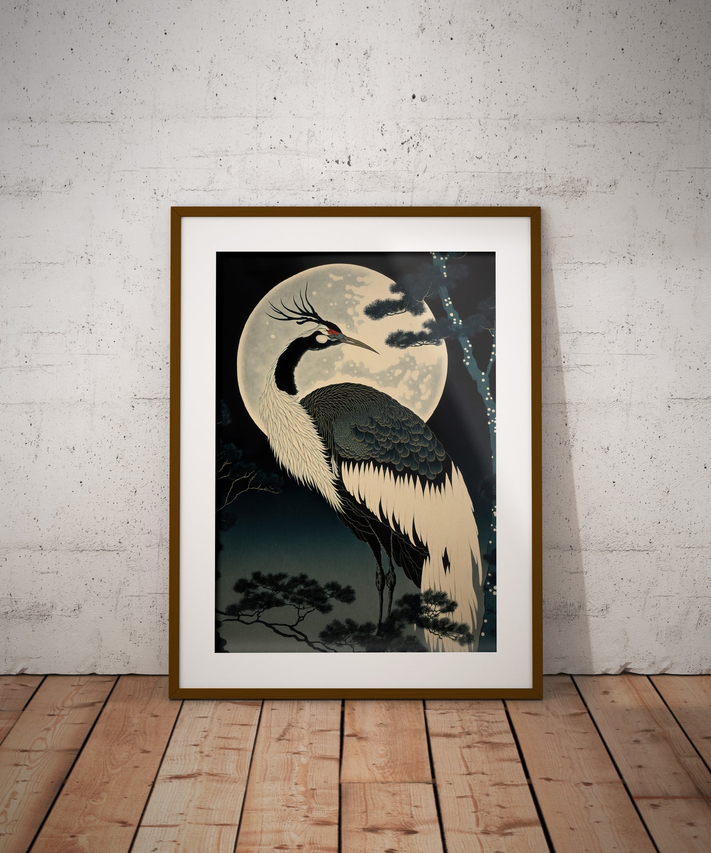 "Japanese Crane Poster in Moonlight - Asian Style Wall Art Decor for Home and Office"