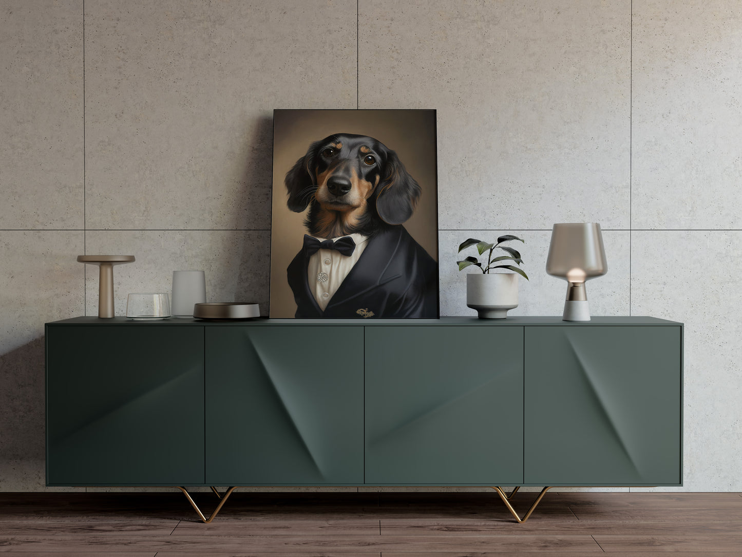 Elegant Dachshund Tuxedo Poster - Chic & Humorous Wall Art for Dog Lovers
