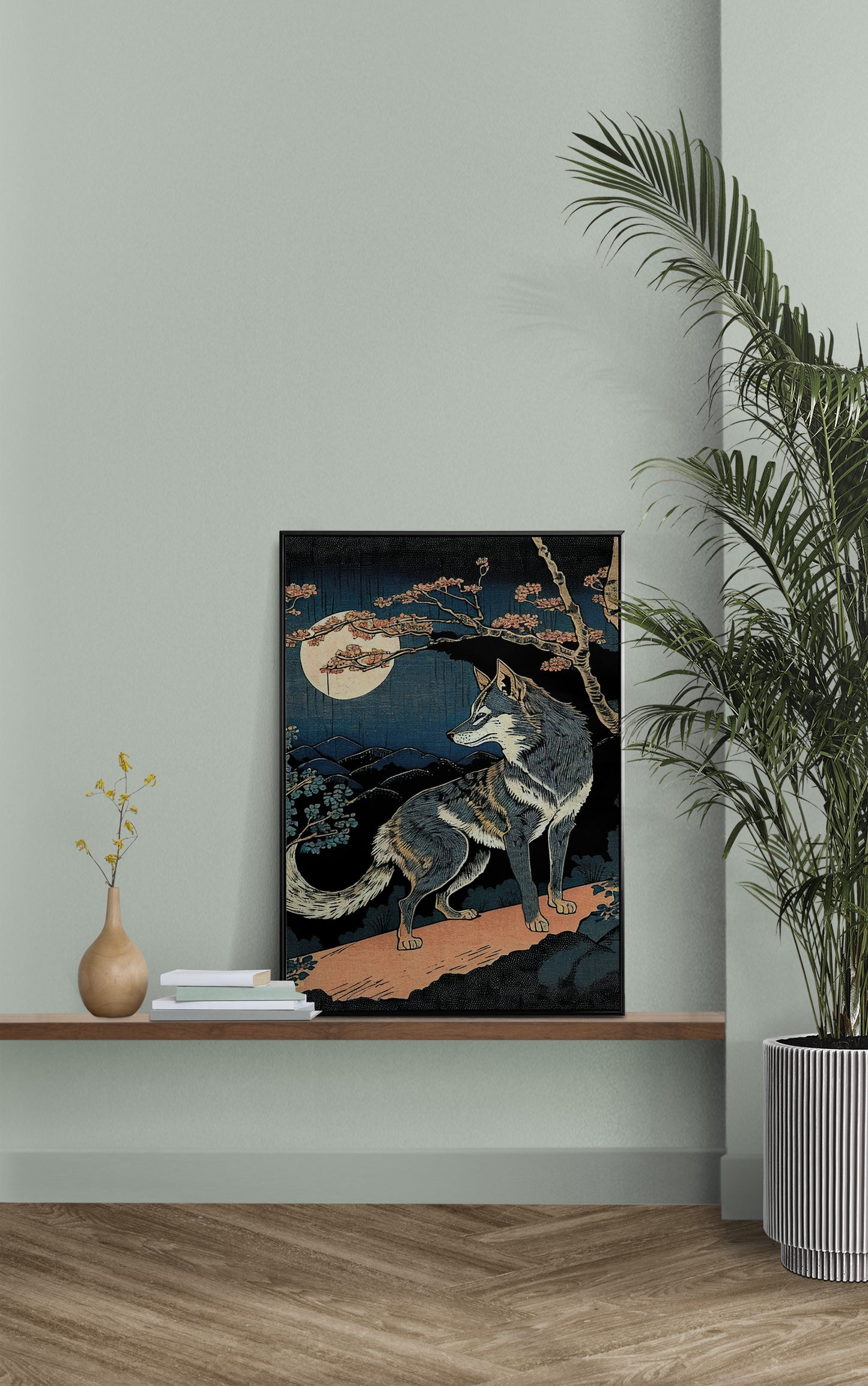 Japanese Wolf and Moon Art Poster | Wall Decoration | New Japanese Style | Frame-Ready Wall Art