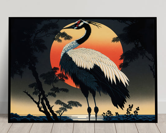 Japanese Crane Wall Poster - Traditional Japanese Art Style, Rural Landscape Home Decoration, Stunning Wall Art