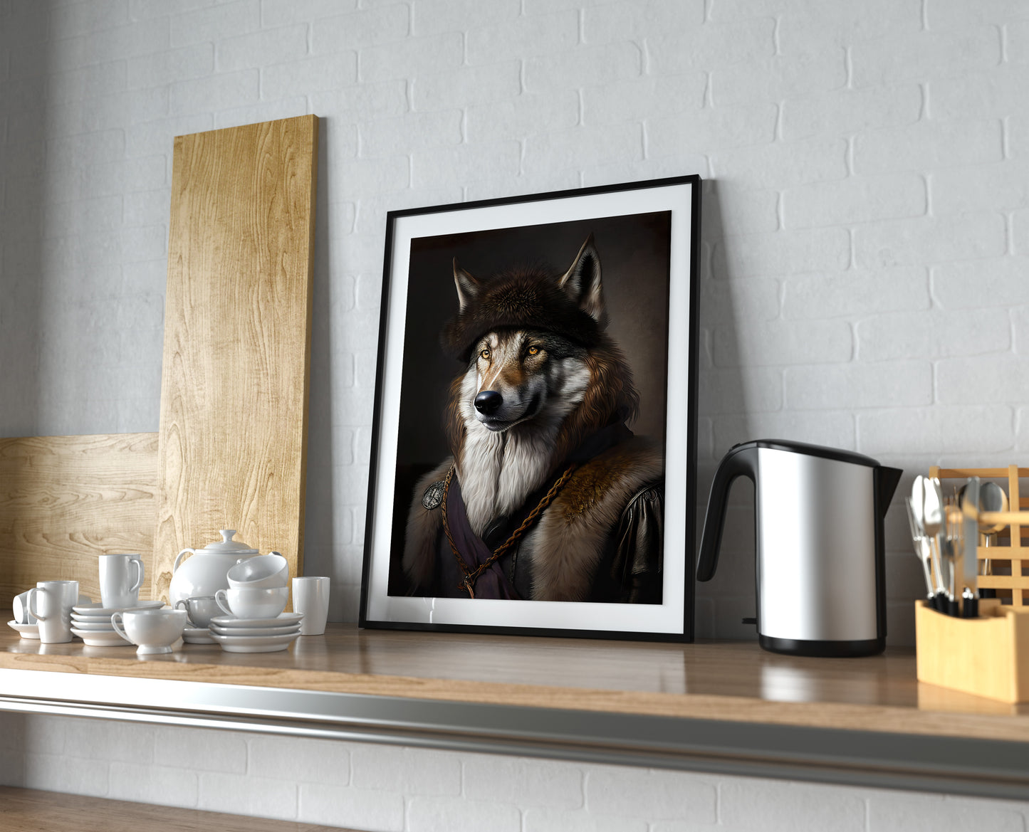 Baroque Style Wolf Portrait Poster, Animal Wall Art, Noble Wolf Wall Décor, Framed Poster for Home Decor
