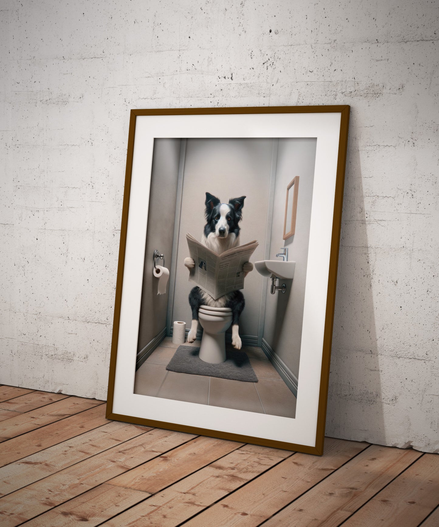 "Border Collie Reading Newspaper Poster - Funny Bathroom Decor, Wall Art for WC, Unique Gag Gift"