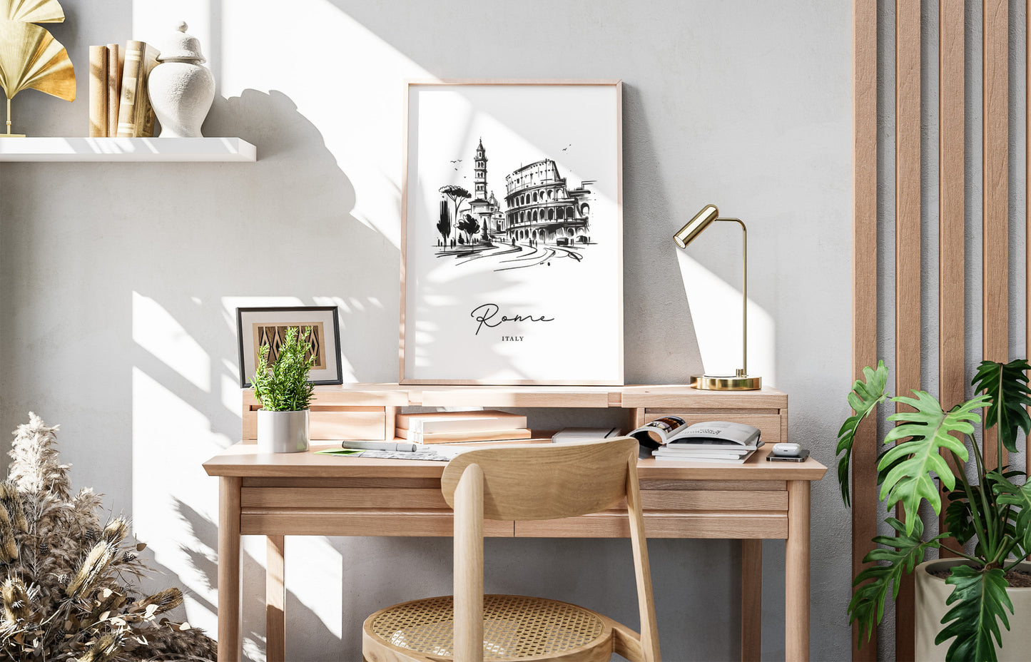 "Black and White Rome Landmark Sketch Poster – Living Room Wall Art, Bedroom Decor, Office Poster, Unique Travel Gift Idea"
