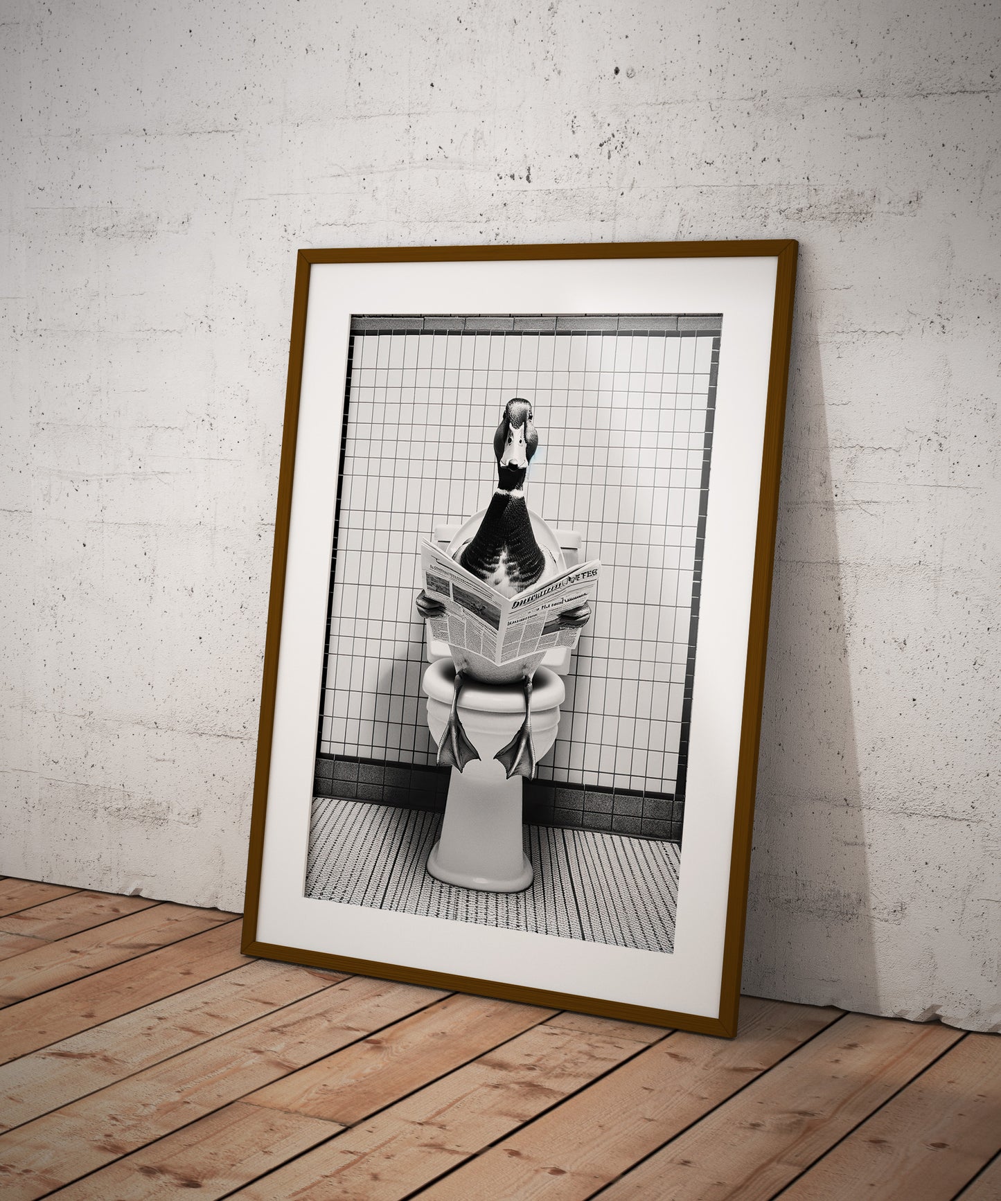 Funny Duck Poster for Bathroom - Black and White Reading Duck Wall Art - Fun WC Toilet Decor - Unique Gift Idea
