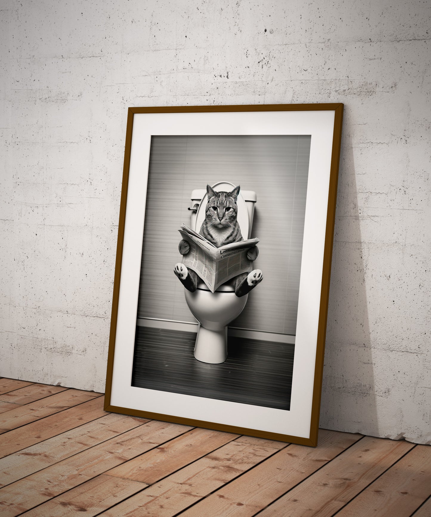 Cat Reading on Toilet Poster - Black & White Bathroom Wall Art | Fun WC Decor | Funny Gift for Cat Lovers