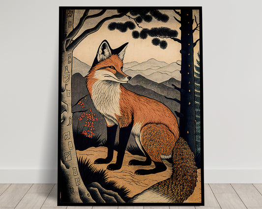 Japanese Fox Wall Poster - Ukiyo-E Style Print, Vintage Fox Illustration - Japanese Wall Art Decor
