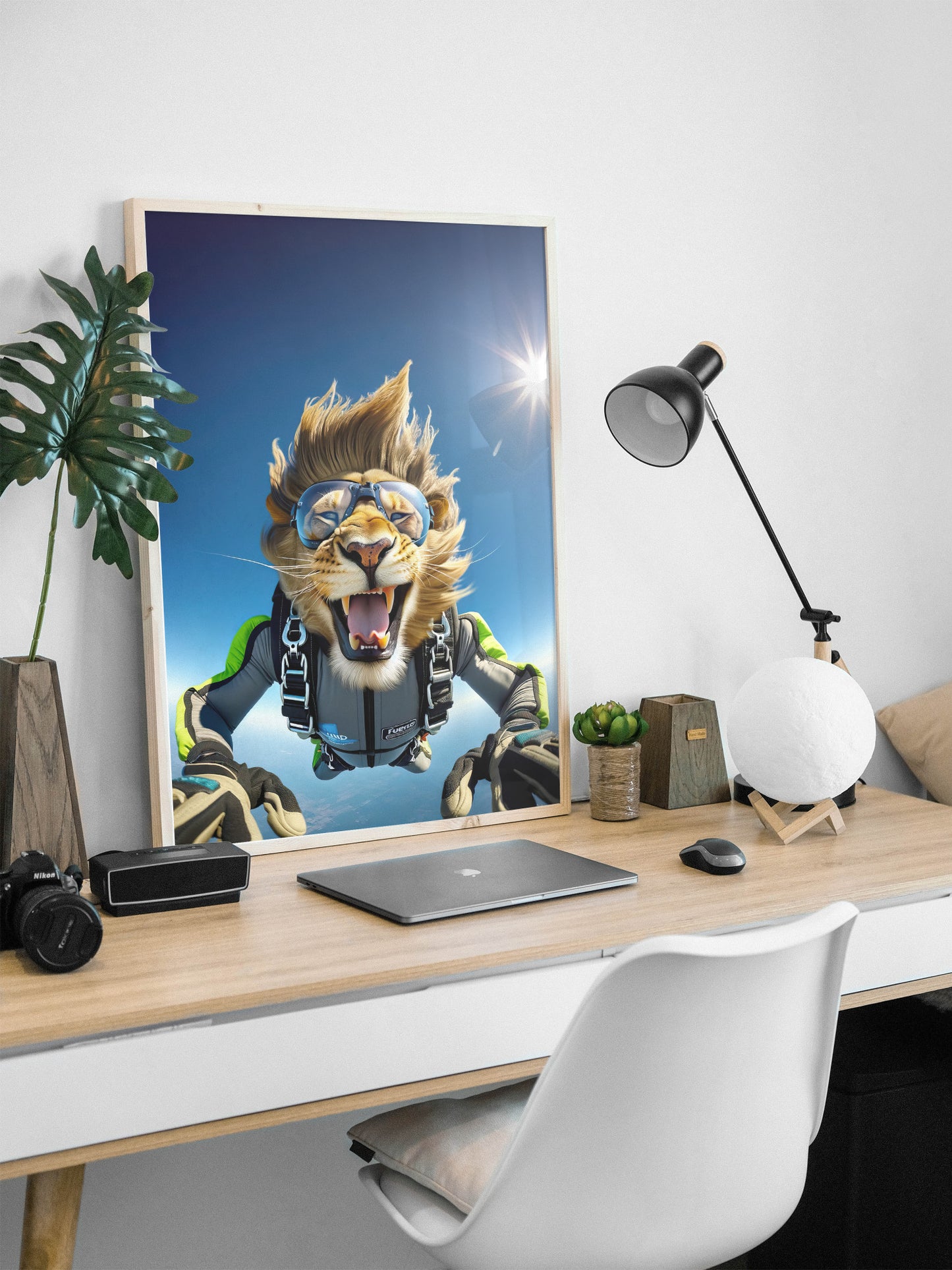 Skydiving Lion Poster - Epic Wall Art - Extreme Sport Decor - Unique Animal Print for Animal Lovers