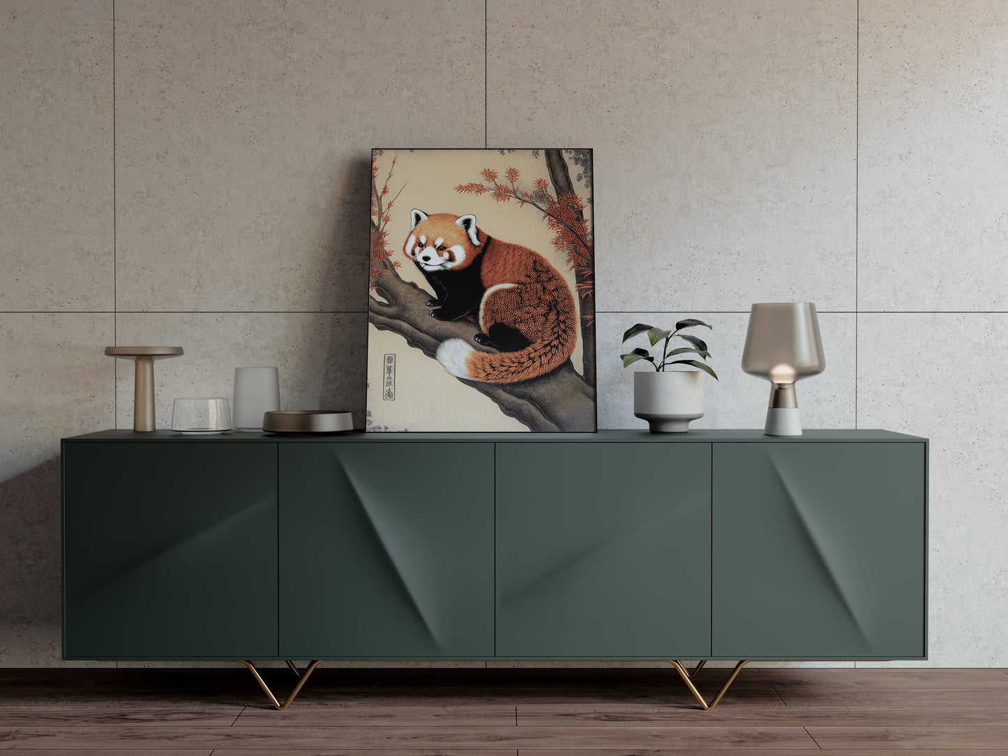 Japanese Red Panda Poster - Ukiyo-e Style Wall Art Illustration, Japan Print Decor, Red Panda Wall Decoration