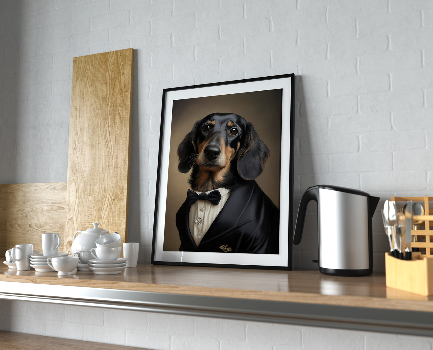Elegant Dachshund Tuxedo Poster - Chic & Humorous Wall Art for Dog Lovers