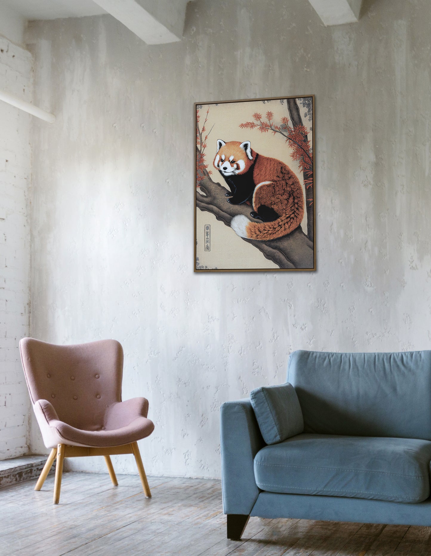 Japanese Red Panda Poster - Ukiyo-e Style Wall Art Illustration, Japan Print Decor, Red Panda Wall Decoration