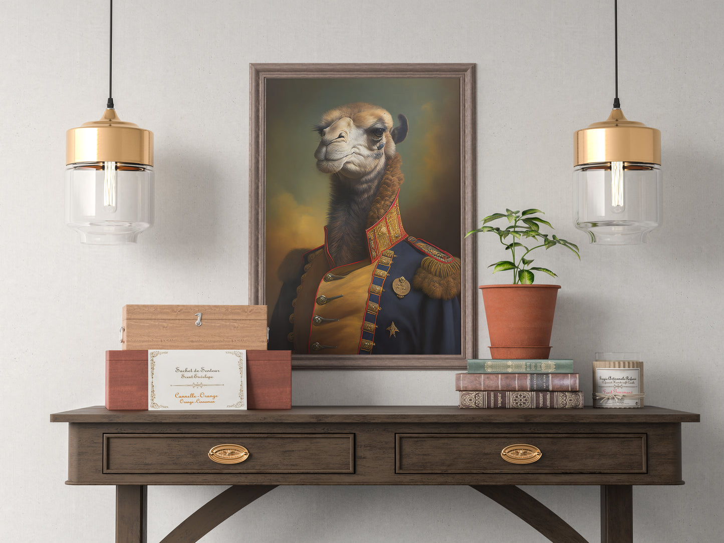 Poster Chameau en Uniforme Militaire – Décoration murale Animaux Héroïque, Affiche à Encadrer
