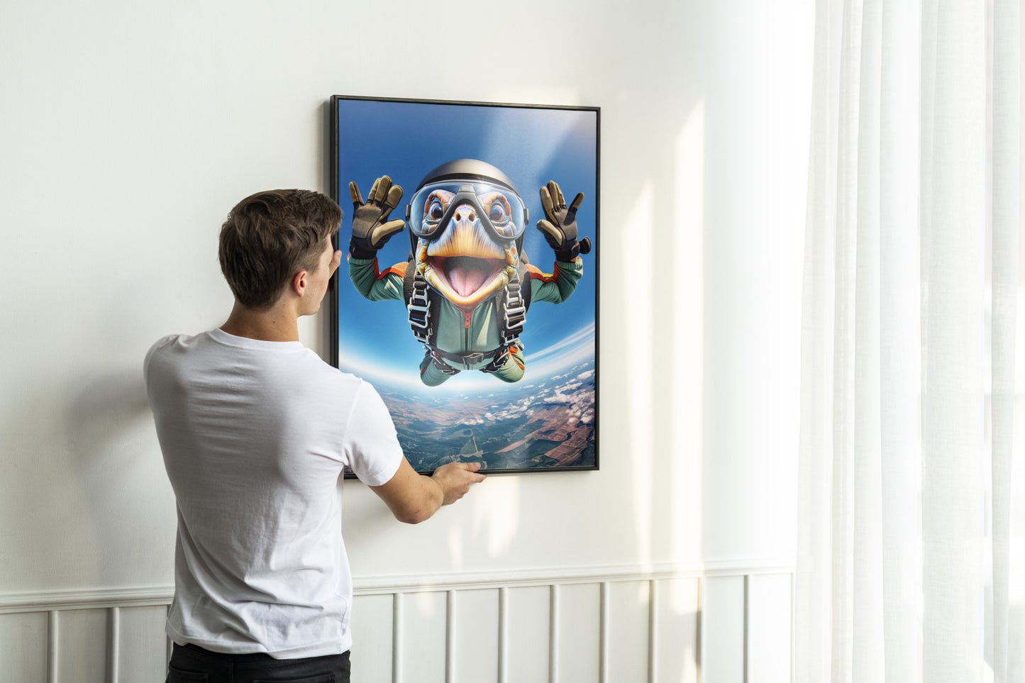 Affiche Tortue Saut en Parachute - Poster Animal Skydiving - Décor Murale Sport Extrême - Idée Cadeau Originale