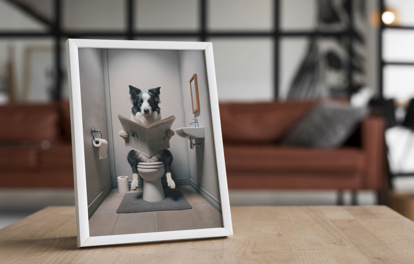 "Border Collie Reading Newspaper Poster - Funny Bathroom Decor, Wall Art for WC, Unique Gag Gift"