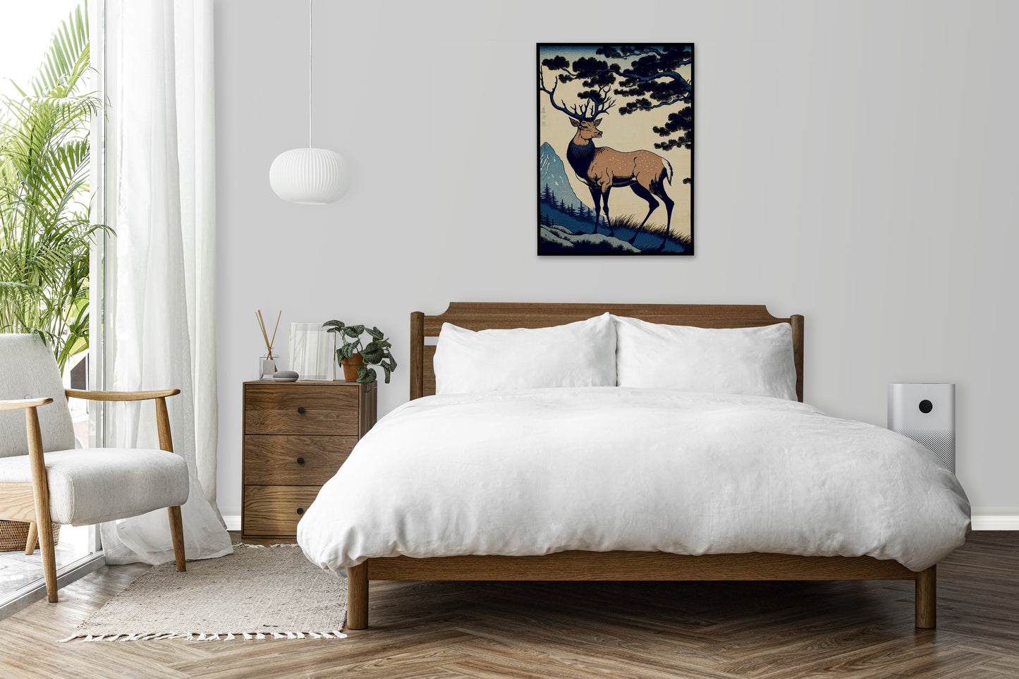 Poster Murale de Cerf, Illustration Style Art Japonais, Décoration Murale Paysage de Nara