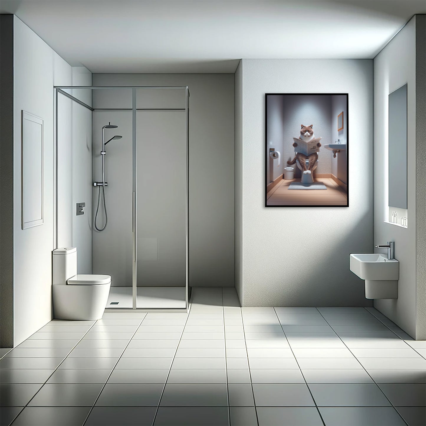 Affiche murale Chat British Shorthair Chocolat et Blanc - Déco WC & Salle de Bain Humour, Idée Cadeau Fun Originale