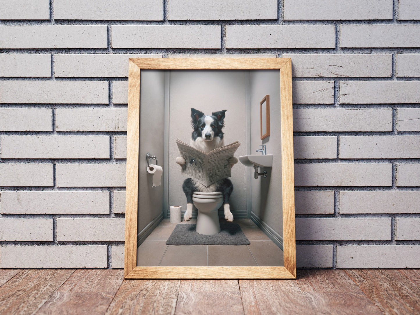 "Border Collie Reading Newspaper Poster - Funny Bathroom Decor, Wall Art for WC, Unique Gag Gift"