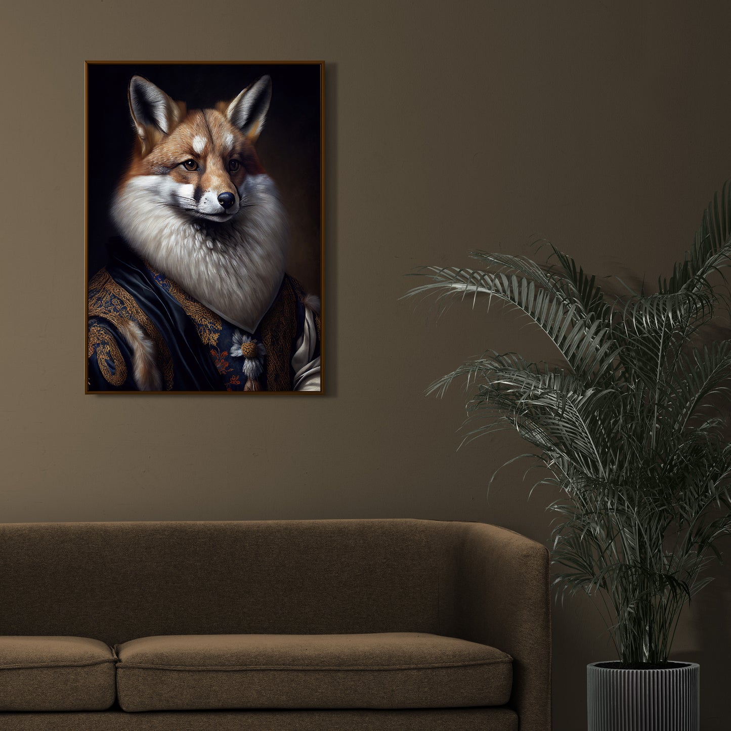 Baroque Style Noble Fox Portrait Poster, Animal Wall Art Decoration, Silver Fox Artwork