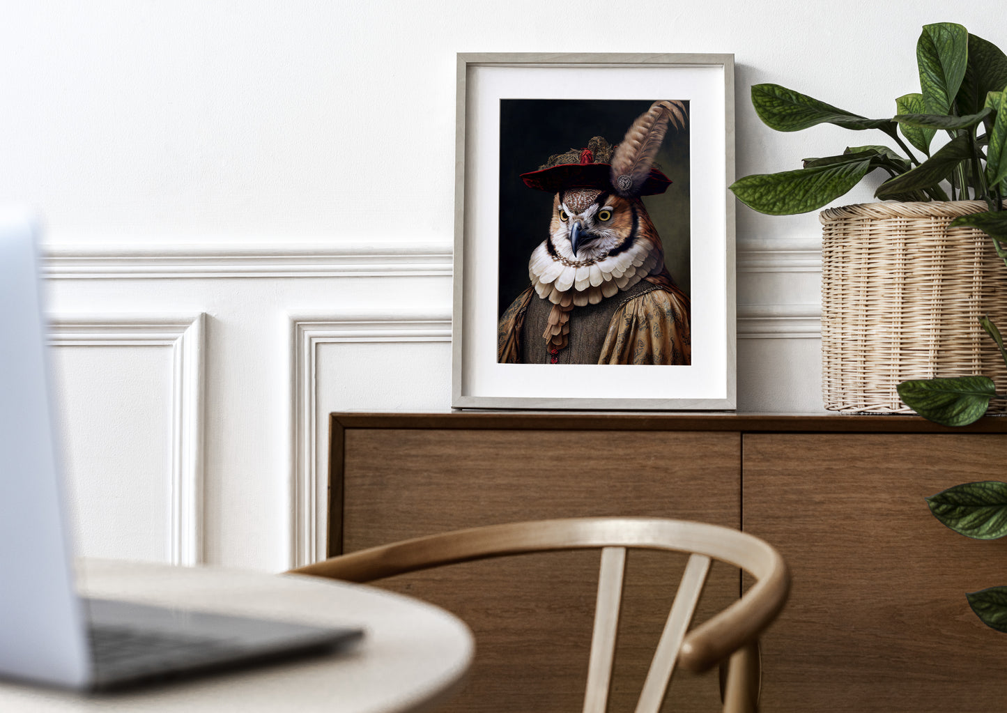 Baroque Style Noble Owl Poster - Elegant Animal Wall Art for Home Decor