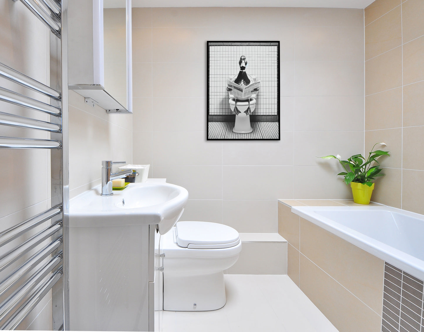 Funny Duck Poster for Bathroom - Black and White Reading Duck Wall Art - Fun WC Toilet Decor - Unique Gift Idea