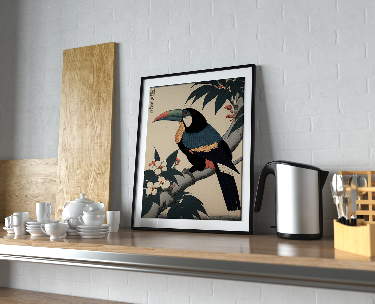 Japanese Ukiyo-e Toucan Poster, Artistic Illustration Wall Art, Unique Toucan Decor for Home & Office