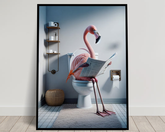 Funny Flamingo Toilet Poster - Unique Bathroom Wall Art Decor for WC – Humorous Gift Idea