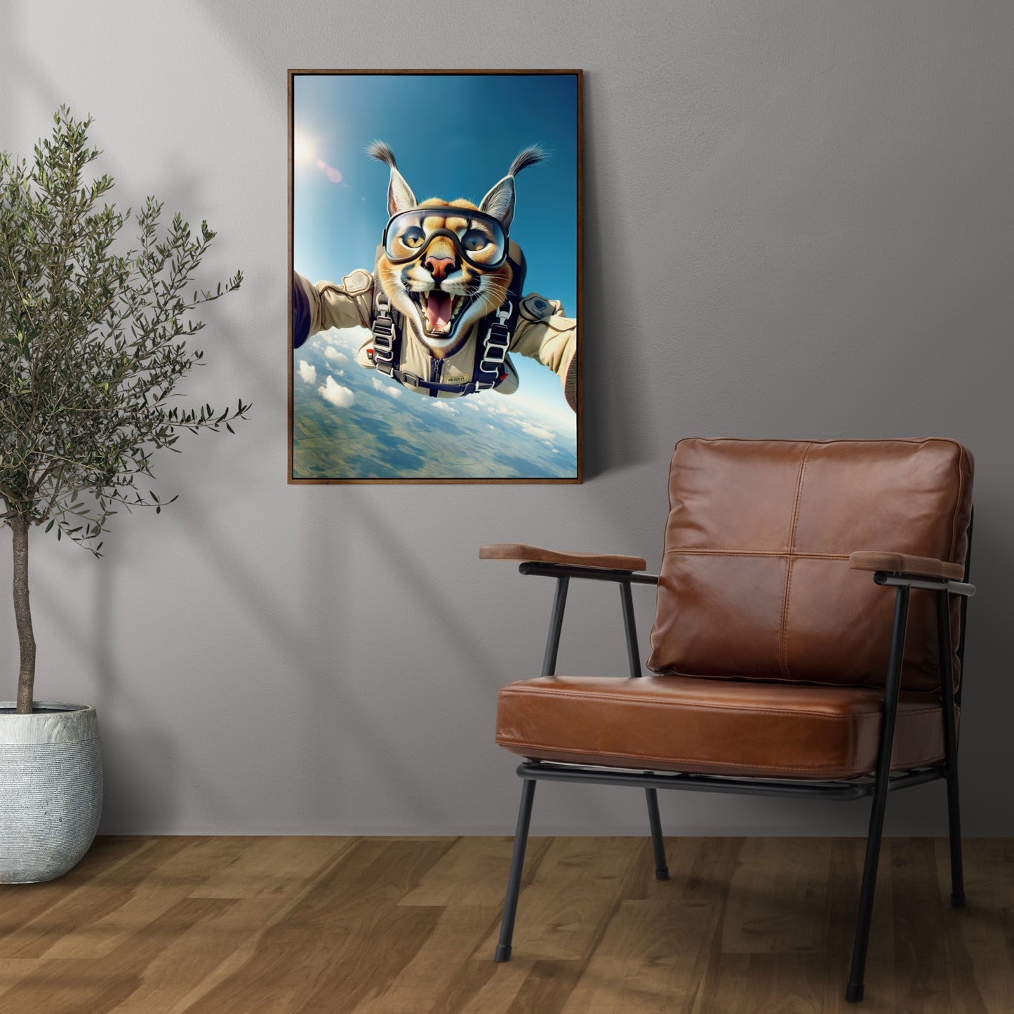 Skydiving Caracal Poster - Epic Animal Wall Art | Extreme Sport Decor | Unique Gift for Animal Lovers