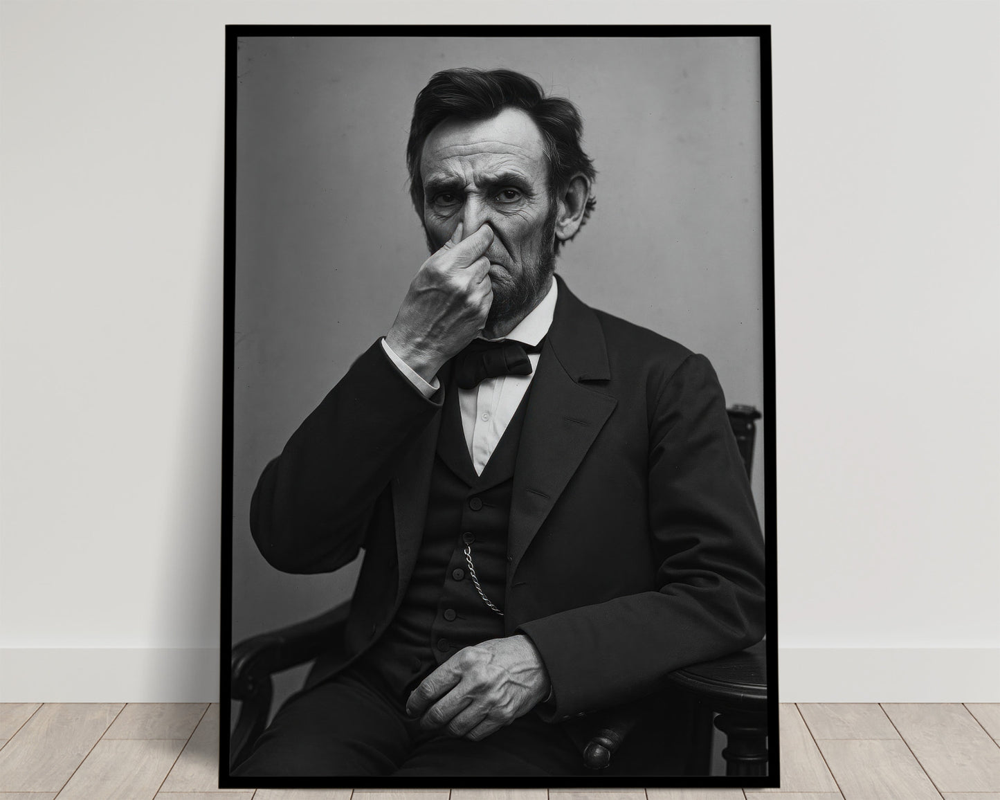 Funny Abraham Lincoln Bathroom Poster – Quirky Toilet Humor Wall Art, President Parody, Framed Restroom Decor, Unique Gag Gift