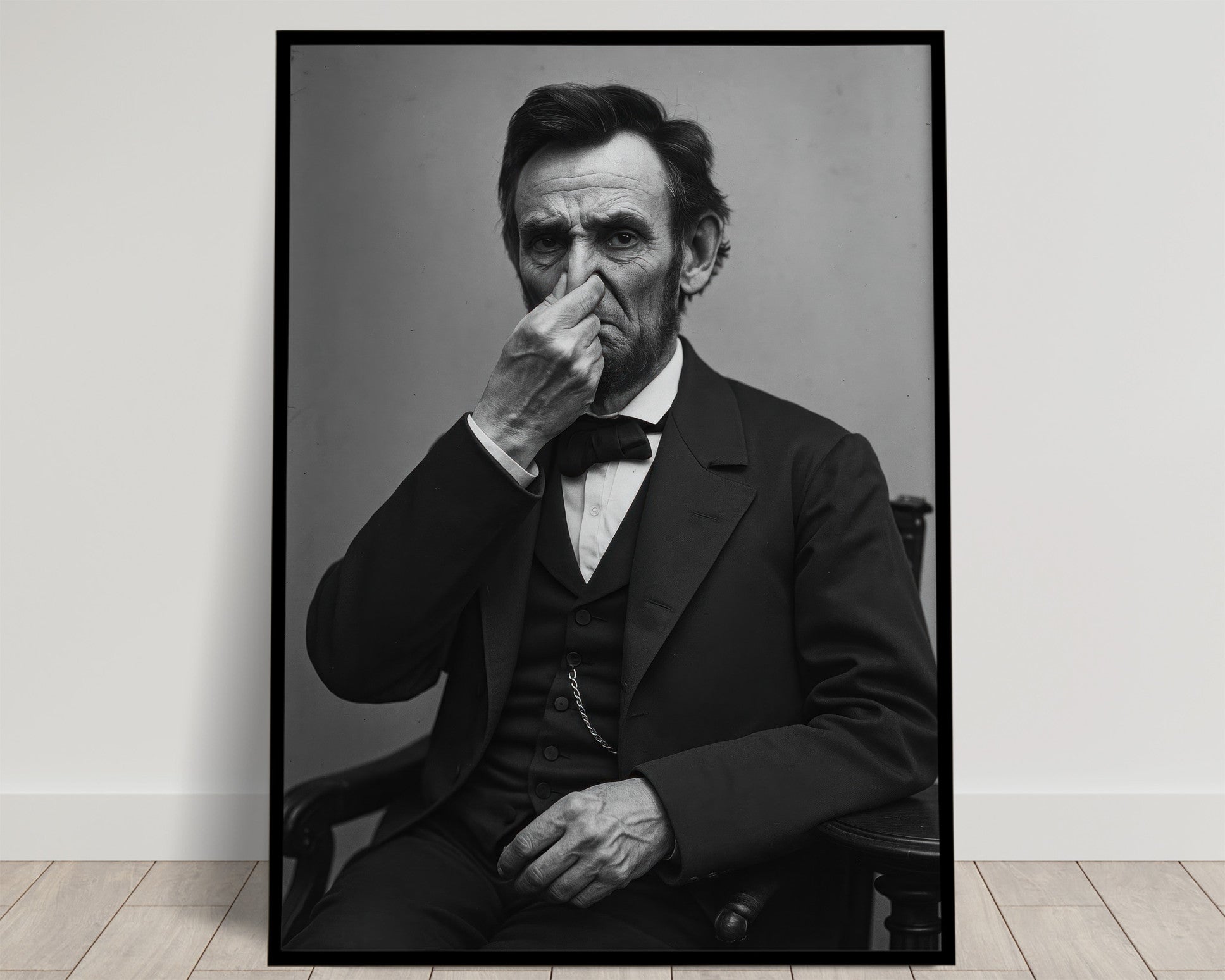 Funny Abraham Lincoln Bathroom Poster – Quirky Toilet Humor Wall Art, President Parody, Framed Restroom Decor, Unique Gag Gift
