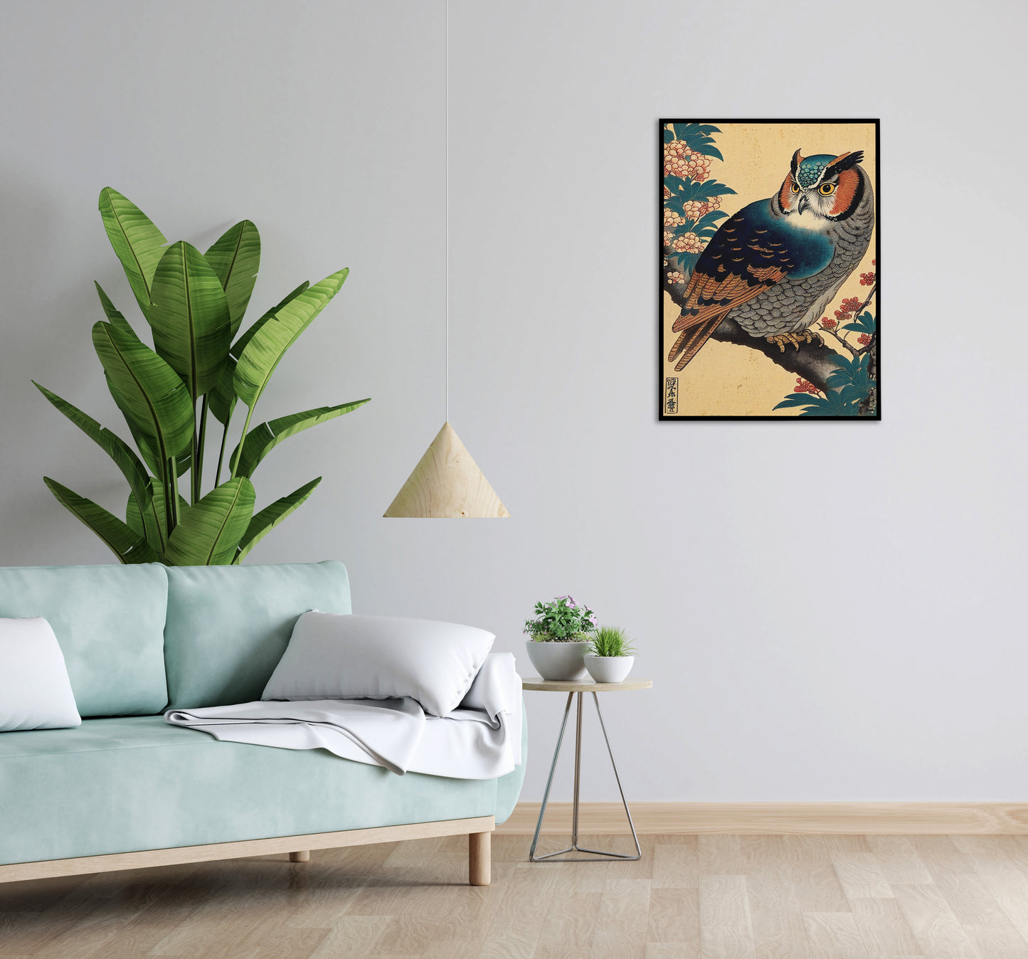 Affiche Poster Chouette Hibou - Illustration Art Japonais - Décoration Murale Nippone Unique