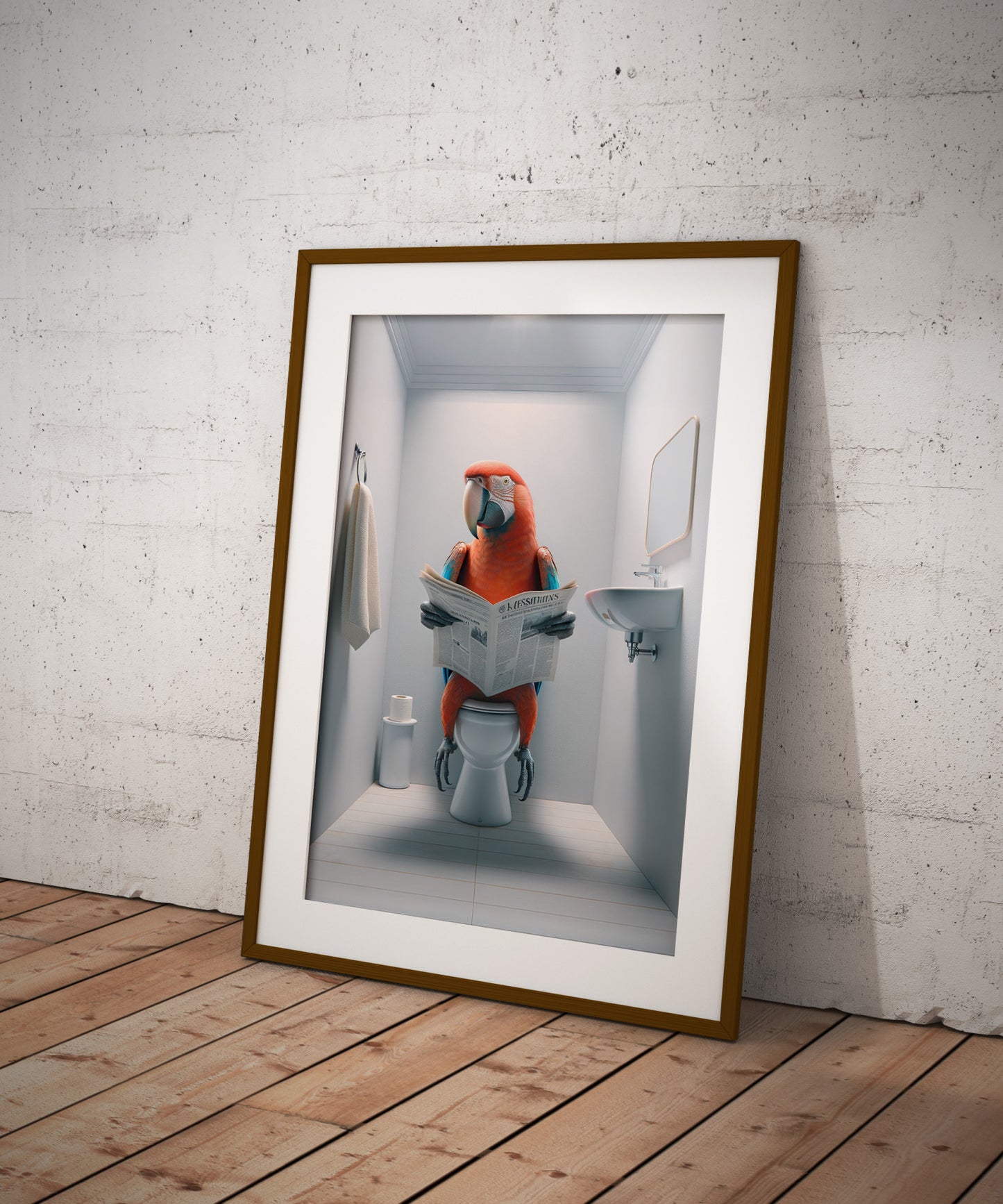 Poster Humoristique Perroquet Lisant aux Toilettes, Décoration Murale Amusante WC, Cadeau Original, Affiche Salle de Bain
