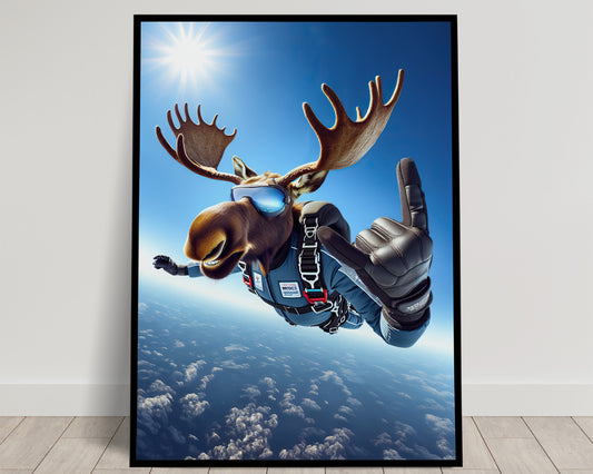 Affiche Murale Élan Parachutiste, Poster Animal en Saut Libre, Décor Sport Extrême, Idée Cadeau Originale